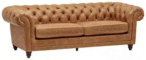 Amazon Brand   Stone & Beam Bradbury Chesterfield Tufted Leather Sofa Couch, , Cognac