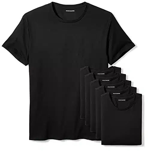 Amazon Essentials Men's Crewneck Undershirt, Pack of , Black, Large