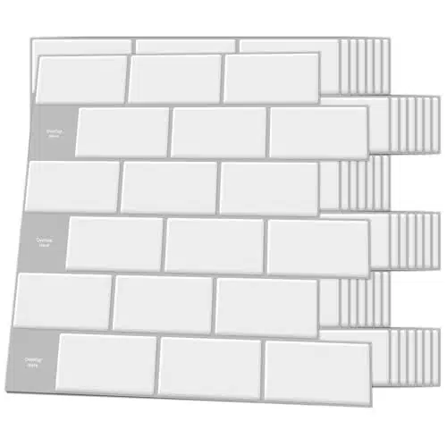 Artd Backsplash Tile for Kitchen Peel and Stick, Sheet Stick on Subway Tiles for Kitchem, Bathroom Back Splashes, x, White with Gray Grout