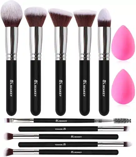 BEAKEY Soft Make up Brushes, Gentle on Skin, Effective Application   Pcs Premium Makeup Brush Set, Makeup Brushes, Contour Brushes, with Pcs Blender Sponges (Packaging May Vary)