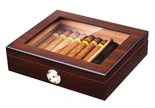 Bald Eagle Handmade Cigar Humidor, Cedar Cigar Desktop Box with Humidifier and Hygrometer, Glass Top for Cigars (Cigars)