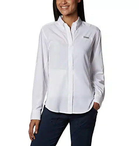 Columbia Womens PFG Tamiami II Long Sleeve Shirt, White, X Large