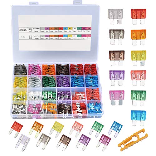CrocSee Pieces   Car Fuses Assortment Kit, Blade Type Automotive Fuses   Standard & Mini Size (AAAAAA AAAAA), Replacement Fuses for CarRVTruckMotorcycleBoat