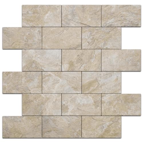 DICOFUN Sandstone Look Peel and Stick Backsplash Wall Tiles, xThick PVC Subway Tile for Kitchen Backsplash, Sheets