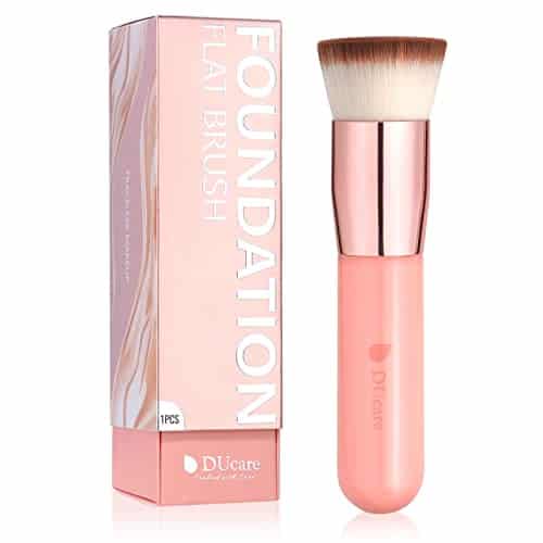 DUcare Foundation Brush for Liquid Makeup, Flat Top Kabuki Synthetic Professional Makeup Brushes Liquid Blending Mineral Powder Buffing Stippling Makeup Tools, Pink