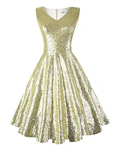 Dressever Women's s s Vintage Sleeveless Cocktail Party Dress with Pockets Sequins Champagne M