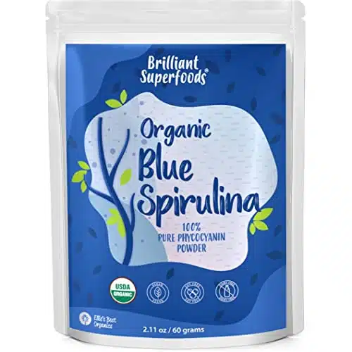 Ellie's Best Organic Blue Spirulina Powder (Phycocyanin Extract)   Servgs   Odorless   Vegan, Non GMO, Gluten Free, Dairy Free   Organic Food Coloring   for Smoothies & Protein Drinks etc