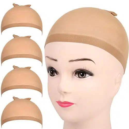 Fandamei pieces Light Brown Stocking Wig Caps Stretchy Nylon Wig Caps for Women