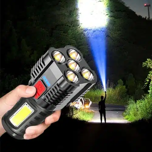 Five Explosion LED Flashlight   Lumens Super Bright Flashlights, Zoomable Powerful Flashlights High Lumens Rechargeable Handheld Small Flashlight for Camping and Emergencies (Black)