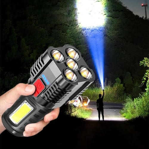 Five Explosion LED Flashlight   Lumens Super Bright Flashlights, Zoomable Powerful Flashlights High Lumens Rechargeable Handheld Small Flashlight for Camping and Emergencies (Black)