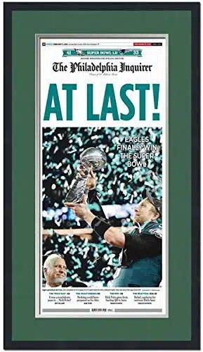 Framed Philadelphia Inquirer At Last Eagles Super Bowl Champions xFootball Newspaper Cover Photo Professionally Matted