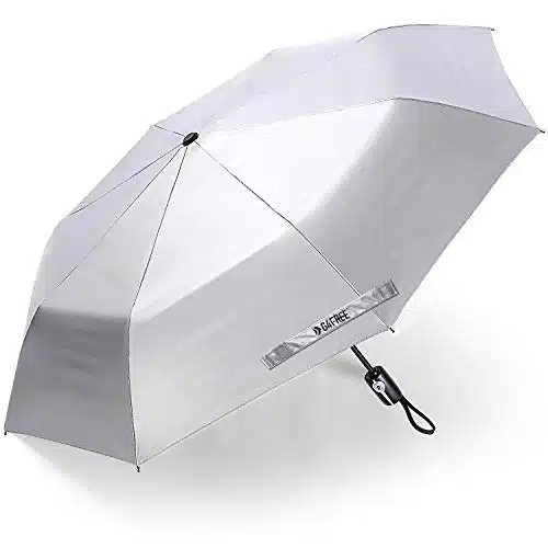 GFree UPF + UV Protection Travel Umbrella Inch Windproof Silver Coating Sun Blocking Umbrella (Black)
