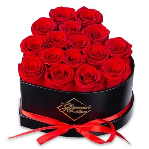 GLAMOUR BOUTIQUE Piece Forever Flowers Heart Shape Box   Preserved Roses, Immortal Roses That Last A Year   Eternal Rose Preserved Flowers for Wife, Mothers Day & Valentines Day Gift for Her   Red