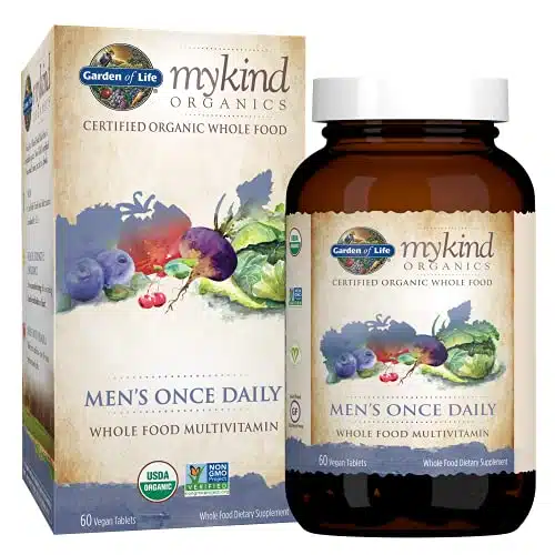 Garden of Life Organics Multivitamin for Men   Men's Once Daily Whole Food Vitamin Supplement Tablets, Vegan, Count
