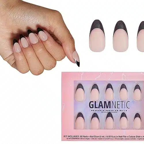 Glamnetic Press On Nails   Caviar  Semi Transparent, Short Almond Nails, Reusable  Sizes   Nail Kit with Glue