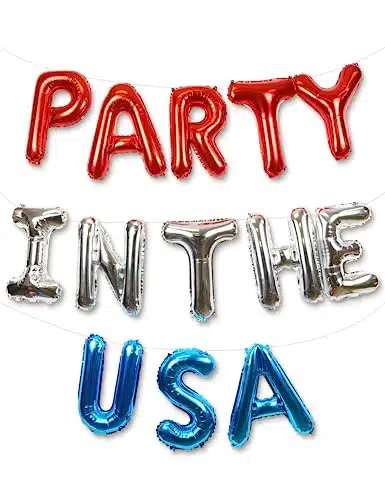 HOUSE OF PARTY Fourth of July Balloons   Patriotic Balloons  Party in the USA Balloon Banner   x Mylar Foil Balloons  Red, Silver, and Blue Balloons for Independence Day Decorations!