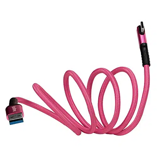 KONDOR BLUE X iJustine Pink Braided USB A to USB C Right Angle  USB  Gbs Data Transfer Speeds   Charging  FT