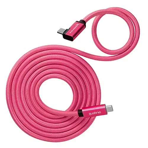 KONDOR BLUE X iJustine Pink Braided USB C to USB C Right Angle  USB Gen  Gbs Data Transfer Speeds   Charging  FT