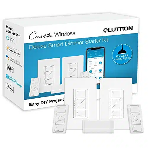 Lutron Caseta Deluxe Smart Dimmer Switch (Count) Kit with Caseta Smart Hub  Works with Alexa, Apple Home, Ring, Google Assistant  P BDG PKG A  White