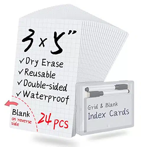 Mehaving Blank Index Cards x Dry Erase Flash Cards, Packs Waterproof with Box Reusable Flash Cards  Office & Teacher School Supplies (Grid & Blank)