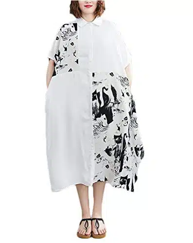 Ninmon Shares Women O Neck Long Sleeve Button Down Hem Cut Out T Shirts Dresses Plus Size (Model )