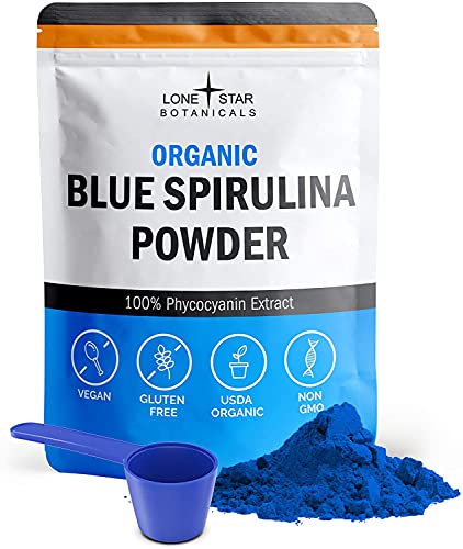 Organic Blue Spirulina Powder   % Pure Superfood, Blue Green Algae, No Fishy Smell, Natural Food Coloring for Smoothies & Protein Drinks   Non GMO, Gluten Free, Vegan + USDA Certified, Servings