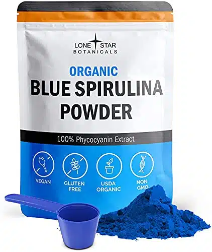 Organic Blue Spirulina Powder   % Pure Superfood, Blue Green Algae, No Fishy Smell, Natural Food Coloring for Smoothies & Protein Drinks   Non GMO, Gluten Free, Vegan + USDA Certified, Servings