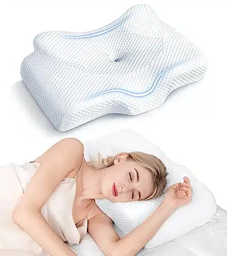 Osteo Cervical Pillow for Neck Pain Relief, Hollow Design Odorless Memory Foam Pillows with Cooling Case, Adjustable Orthopedic Bed Pillow for Sleeping, Contour Support for