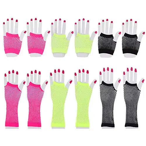 Pairs Fingerless Mesh Neon Gloves for Women and Girls s s Fishnet Gloves Long and Short Net Mesh Fingerless Gloves for Cosplay Costumes Halloween Party Accessories