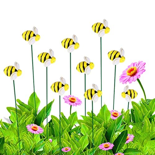 Pcs Bee Garden Stakes Decor, Metal Plant Garden Decor Yard Art, Cute Bee Design Decorative Garden Stakes for Garden Lawn Corridor Plant Pot, Flower Bed Decor Yellow