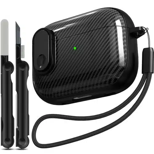 RFUNGUANGO for Airpod Pro Case () with Lock, Carbon Fiber Black Airpods Pro nd Generationst Generation Case (USB CLightning Cable) Black Switch