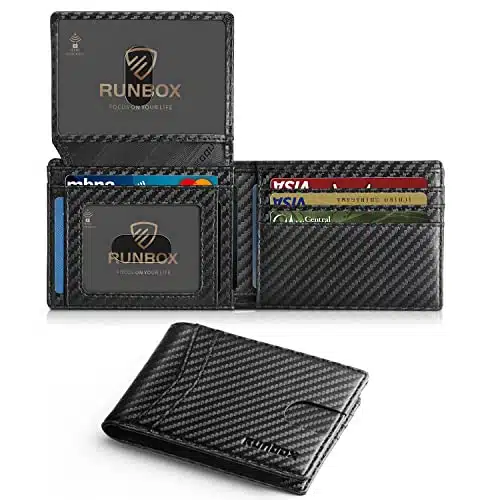 RUNBOX Men's Wallets Card Holder Slim Rfid Leather ID Window With Gift Box Men's Accessories