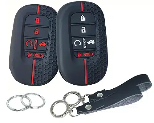 RUNZUIE Pcs Buttons Silicone Smart Key Fob Cover for Honda Accord Civic Pilot HR V CR V Sport SI EX EX L Touring (Black with WhiteRed)
