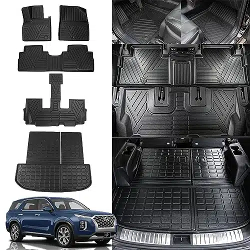 Rongtaod Floor Mats Compatible with Hyundai Palisade Floor Liner Trunk Mat Cargo Mat Cargo Liner Back Seat Cover Protector Palisade Accessories (Trunk Mat with Backrest Mat+Fl