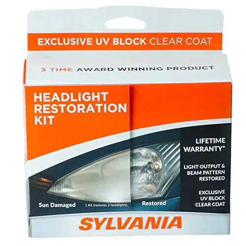 SYLVANIA   Headlight Restoration Kit   Easy Steps to Restore Sun Damaged Headlights With Exclusive UV Block Clear Coat, Light Output and Beam Pattern Restored, Long Lasting Protection