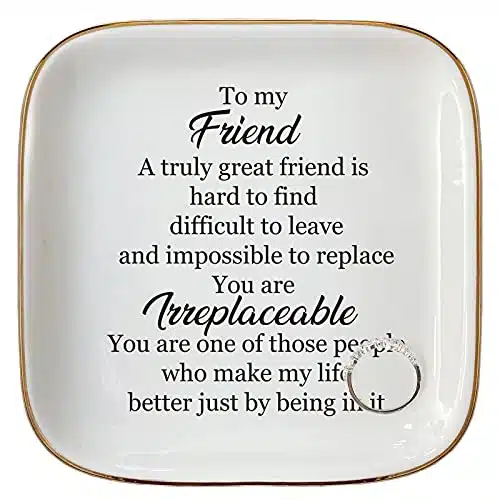 Scwhousi True Frienship Gifts for Women Female Birthday Ceramic Ring Dish Jewelry Tray A Truely Great Friend is Hard to Find,Difficult to Leave and Impossible to Replace