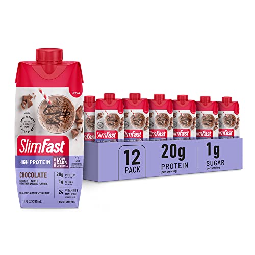SlimFast Protein Shake, Chocolate  g Protein, Meal Replacement Shake Ready to Drink, High Protein with Low Carb and Low Sugar, Vitamins and Minerals, Count (Pack of )