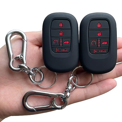 TANDRIVE Key Fob Cover for (Buttons) Honda Civic Accord HR V Pilot CR V, Silicone, Pack, Red Button, Black
