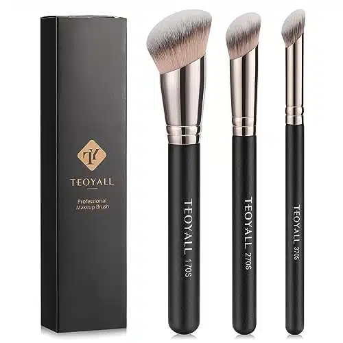 TEOYALL Foundation Contour Conceal Brush Set, PCS Angled Synthetic Kabuki Brush for Blending Setting Buffing with Liquid, Cream and Powder Cosmetic (SSS)