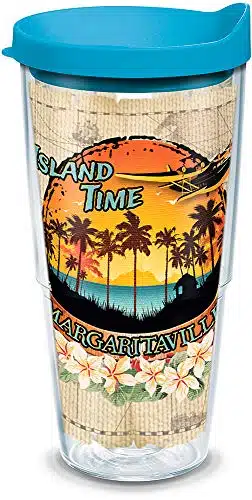 Tervis Margaritaville   Island Time Insulated Tumbler with Wrap and Turquoise Lid, oz, Clear