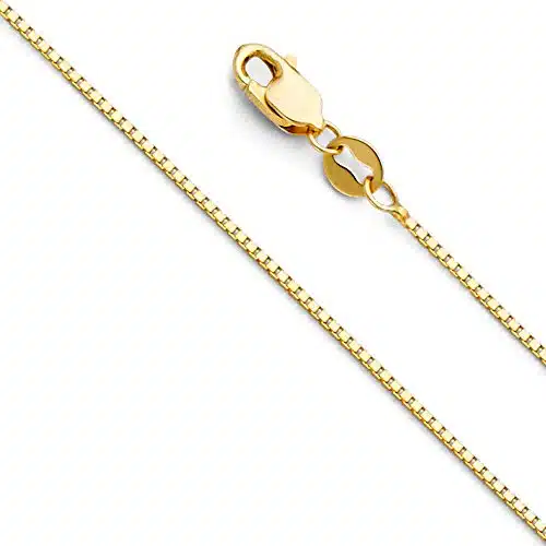 The World Jewelry Center k REAL Yellow Gold Solid mm Box Link Chain Necklace with Lobster Claw Clasp