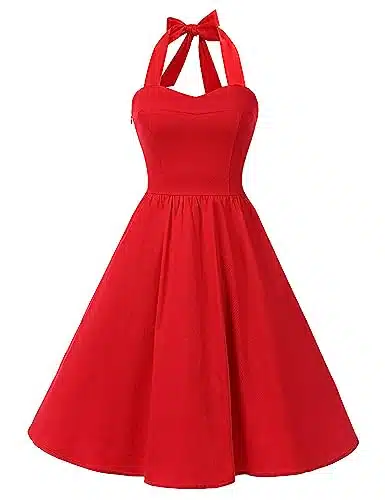 Topdress Women's Vintage Polka Audrey Dress s Halter Retro Cocktail Dress Red S