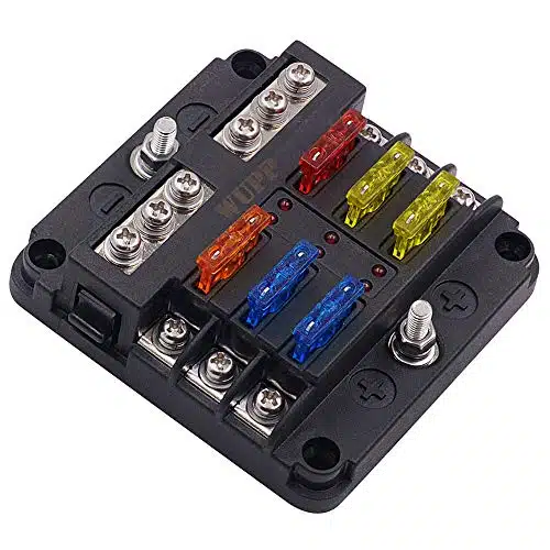 WUPP Volt Fuse Block, Waterproof Boat Fuse Panel with LED Warning Indicator Damp Proof Cover, Circuits with Negative Bus Fuse Box for Car Marine RV Truck DC V