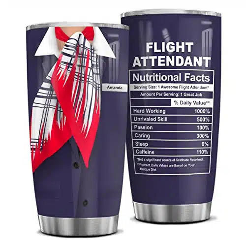 Wassmin Personalized Flight Attendant Gifts Flight Attendant Nutrition Facts Tumbler oz oz Stainless Steel Coffee Travel Mug Tumblers Cup Birthday Christmas Gifts For Women Men