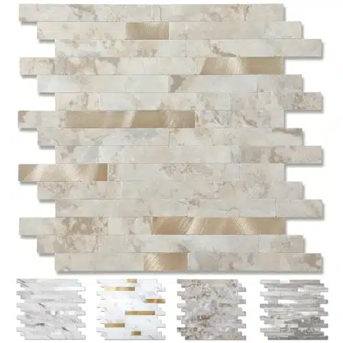 Yipscazo Sheets Peel and Stick Stone Metal Tile Backsplash, Stick on Tiles for Backsplash Kitchen, Bathroom, Laundry Room, Camper, Fireplace ('' X '', Ecru)