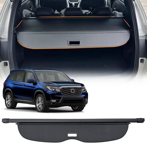 Yumemoo Retractable Cargo Cover for Honda Passport, Rear Trunk Cover Compatible with Honda Passport Security Shielding Shade No Gap Car Accessory Black, Carbon Fiber