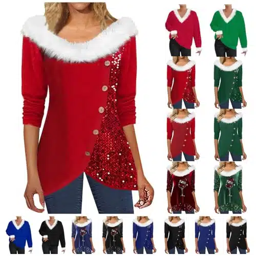 amazon official site log in ofertas de black of friday todays daily deals Ugly Christmas Sweaters for Women Casual Long Sleeve V Neck Sweatshirt Fleece Jacquard Patchwork Waffle Pullover