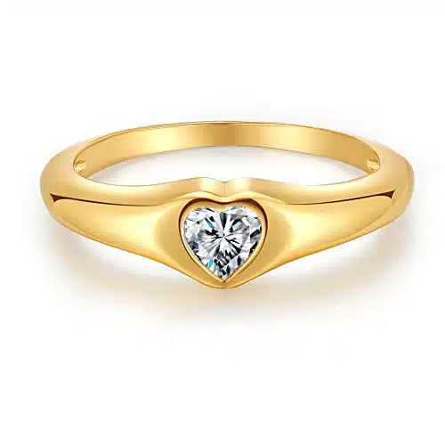espere Cubic Zirconia Heart Inlay Signet Ring K Gold Plated  Minimal Dainty Pinky Ring  Simple Small Stackable Heart Ring Promise Ring Birthday Gift for Her []