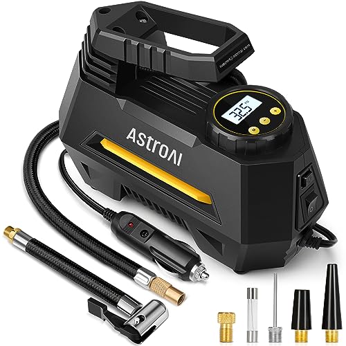 AstroAI Tire Inflator Portable Air Compressor Air Pump for Car Tires   Car Accessories, V DC Auto Pump with Digital Pressure Gauge, PSI with Emergency LED Light for Bicycle, B
