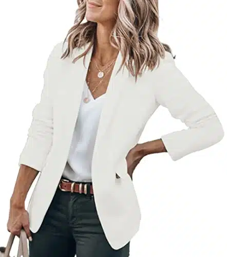 Cicy Bell Womens Casual Blazers Open Front Long Sleeve Work Office Jackets Blazer(White,Small)